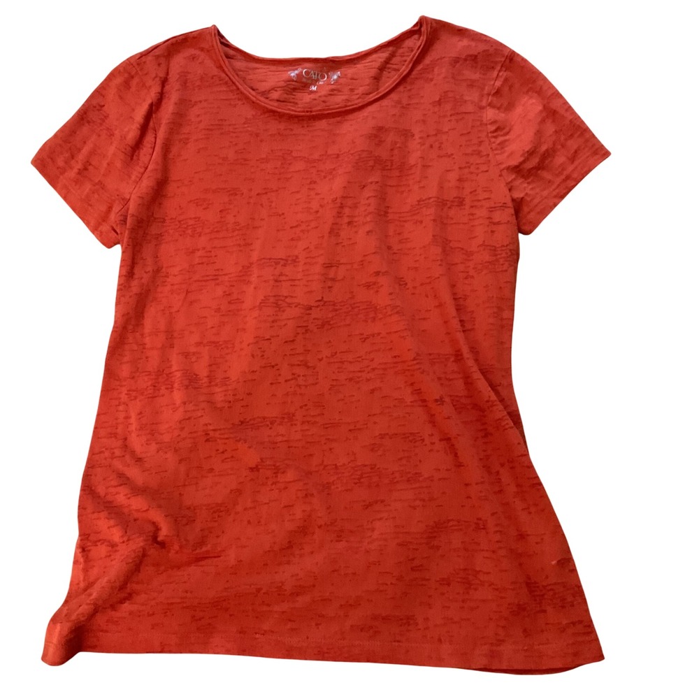 Cato Women Burnt Orange Burnout Slub Knit Short Sleeve Scoop Neck Tee Shirt M